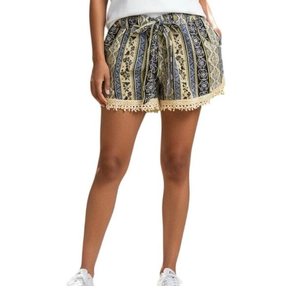 P.J. Salvage Other - P.J. Salvage Blue Boho Print Lace-Trim Lounge Shorts | Women’s Small
